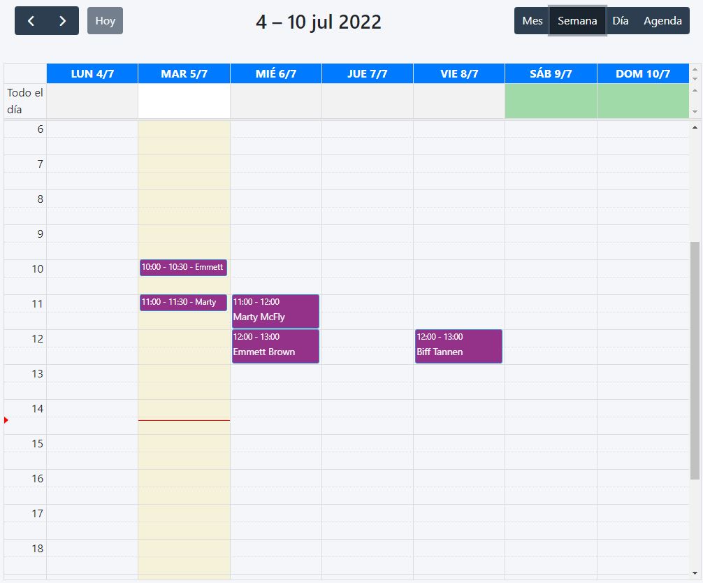 como funciona calendario - vista semana